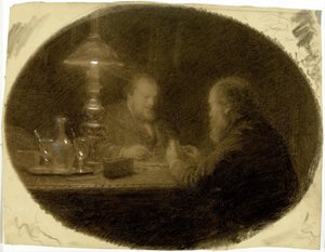 Dwóch przyjaciół przy stole autorstwa Adolphe Felix Cals