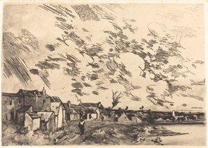 Wioska na brzegu rzeki autorstwa Adolphe Hervier