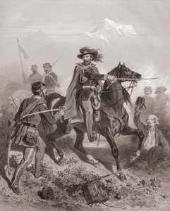 Giuseppe Garibaldi w bitwie pod Varese. (wydrukować) autorstwa Adolphe Jean Baptiste (after) Bayot