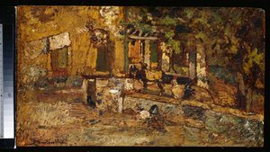 Gospodarstwo z Osiołkiem i Kogucikami autorstwa Adolphe Joseph Thomas Monticelli