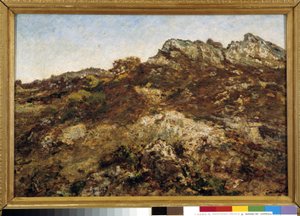 Krajobraz wzgórz (masyw Garlaban w Prowansji) autorstwa Adolphe Joseph Thomas Monticelli