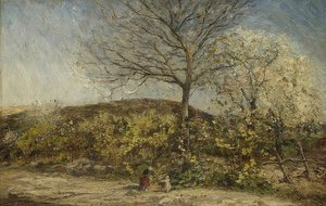 Krajobraz z kwitnącym sadem autorstwa Adolphe Joseph Thomas Monticelli