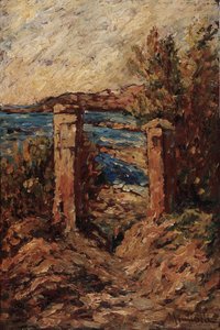 Portal Cassis, Pejzaż nad morzem Malarstwo Adolphe Monticelli (1824-1886) Dim 45x30 cm Musee Grobet-Labadie autorstwa Adolphe Joseph Thomas Monticelli
