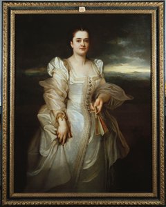 Portret damy w białej sukni wyszytej perłami autorstwa Adolphe Joseph Thomas Monticelli
