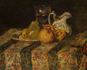 Martwa natura z dzbankiem z owocami i winem autorstwa Adolphe Joseph Thomas Monticelli