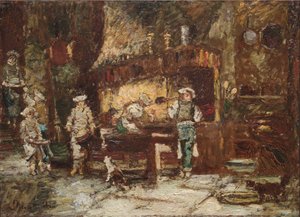 Kuchnia w Rôtisserie des Deux Paons, ok. 1875-81 (olej na drewnie) autorstwa Adolphe Joseph Thomas Monticelli