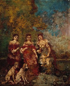 Trzy kobiety w parku autorstwa Adolphe Joseph Thomas Monticelli