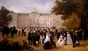Dzienny spacer pod zamkiem Strelno w 1840 r. Obraz Adolphe Ladurner (1798-1856)