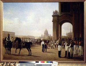 Parada wojskowa na Placu Pałacowym w Petersburgu (Parada na Placu Pałacowym w Petersburgu). Obraz Adolphe Ladurner (1798-1856), olej na płótnie