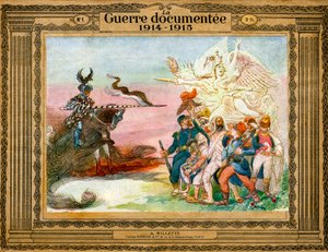 Alegoria konfliktu: francuskie wojska kierowane Zwycięstwem idą na niemiecki szturm ucieleśniony przez śmierć na koniu autorstwa Adolphe Leon Willette