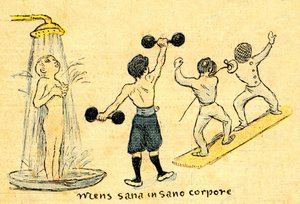 Higiena i sport. "Mens sana in sano corpore". Rysunek A. Wilette w ilustrowanym dodatku do Depeche de Toulouse nr 41, 12 października. autorstwa Adolphe Leon Willette