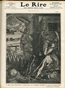 Ilustracja przedstawiająca Adolphe dit Willette (1857-1926) na okładkę Le Lire, 06.06.2014 - „” Helas, wielki Albert Durer, przewidziałeś, że Niemcy staną się krajem mrocznych bestii! „” - Melancolia - Wojna, Niemcy Prusy - Durer autorstwa Adolphe Leon Willette