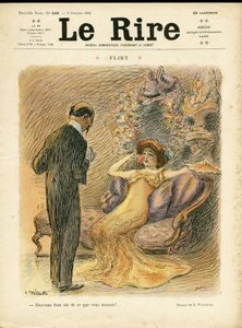 Ilustracja Adolphe dit Willette (1857-1926) na okładkę Le Rire, 09/10/09 - Flirt - Miłość, Moda, Architektura wnętrz autorstwa Adolphe Leon Willette