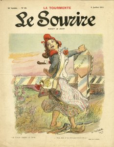 Ilustracja Adolphe dit Willette (1857-1926) na okładkę Le Smile, nr 28, 09.07.14 - Cios w plecy - Nacjonalizm, Rewolucja Francuska, Wojna 14-18 pierwszych myszy, Granice - Marianne autorstwa Adolphe Leon Willette