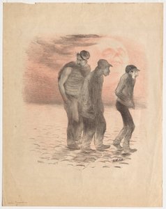 Paryskie sceny i mordercy (litografia wydrukowana w czerni i czerwieni) autorstwa Adolphe Leon Willette