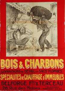 Plakat reklamujący „Delforge, Freres & Terceau”, dostawców drewna i węgla autorstwa Adolphe Leon Willette