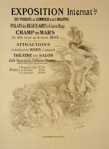 Reprodukcja plakatu reklamującego Międzynarodową Wystawę Produktów Handlowych i Przemysłowych, Palais des Beaux-Arts i Galerie Rapp, Champ de Mars, Paryż, 1893