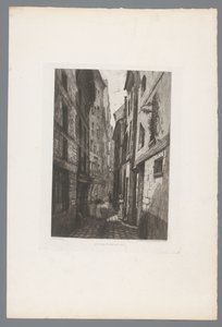 Gezicht op de Rue Saint Eloi Old Paris Rue Saint Eloi (tytuł na obiekcie) Francja etsen uit 1874 (tytuł serii) Akwaforta w 1874 roku (tytuł serii)