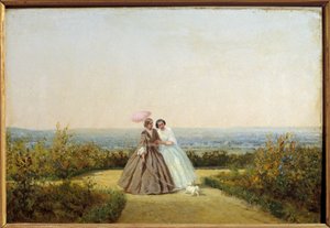 Kobiety w ogrodzie. Obraz Adolphe Potemont (1828-1883)