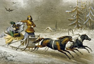 Sanie w śniegu, Rosja (kolor grawerowany) autorstwa Adolphe Rouargue