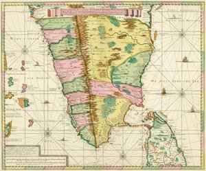 Mapa południowych Indii i Cejlonu, według pracy wykonanej około 1720 roku przez holenderskiego kartografa Adriaana Relanda autorstwa Adriaan Reland