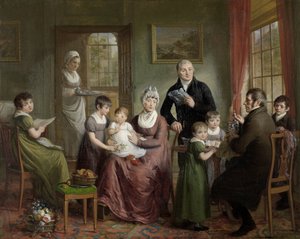 Portret rodziny Adrianusa Bonebakkera z Dirkiem L. Bennewitz Portret rodziny Adrianusa Bonebakkera i jego partnera D.L. Bennewitz autorstwa Adriaan de Lelie (signed by artist)