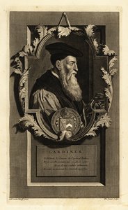Portret Stephena Gardinera, biskupa Winchester i polityka. Z herbem. Miedzioryt autorstwa Pietera Stevensa van Gunsta według Adriaena van der Werffa z Histoire d