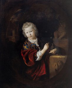 Portret młodego chłopca trzymającego papugę obok posągu Herkulesa autorstwa Adriaan van der Werff