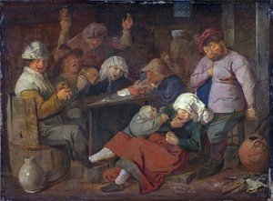 Niderlandzki: karczma z pijanymi chłopami Biedni ludzie pijący w tawernie autorstwa Adriaen Brouwer