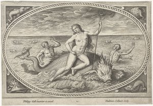 Amfitryt na rybie Morscy Bogowie (tytuł serii) autorstwa Adriaen Collaert