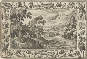 Apostoł Jan na Patmos Pejzaże ze scenami biblijnymi, mitologicznymi i polowaniami (tytuł serii) autorstwa Adriaen Collaert