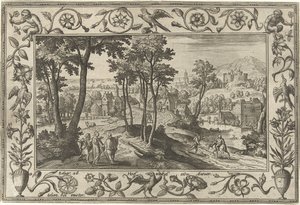 Emaus-goers Pejzaże ze scenami biblijnymi, mitologicznymi i polowaniami (tytuł serii) autorstwa Adriaen Collaert