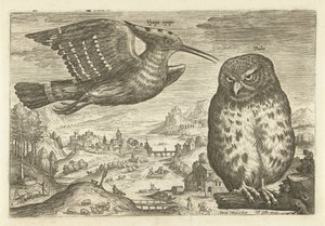 Niektóre ptaki w krajobrazie Ptaki (tytuł serii) Avivm vivae (tytuł serii) autorstwa Adriaen Collaert