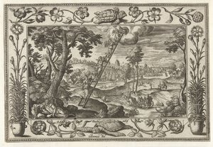 Drabina Jakuba Pejzaże ze scenami biblijnymi, mitologicznymi i polowaniami (tytuł serii) autorstwa Adriaen Collaert
