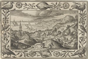 Polowanie na króliki Pejzaże ze scenami biblijnymi, mitologicznymi i polowaniami (tytuł serii) autorstwa Adriaen Collaert