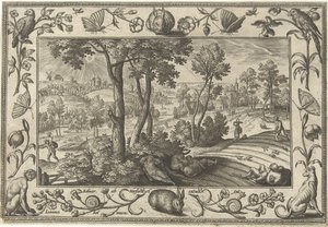 Chwasty wśród pszenicy Pejzaże ze scenami biblijnymi, mitologicznymi i polowaniami (tytuł serii) autorstwa Adriaen Collaert