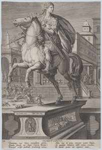 Tablica 12: konny posąg Domicjana, widziany w trzech czwartych w lewo, z jego ..., ca. 1587-89.