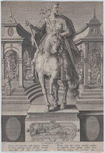 Ilustracja 1: Posąg Juliusza Cezara na koniu, widziany od przodu, ze sceną..., ca. 1587-89.