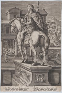 Ilustracja 2: Konny posąg Augusta trzymającego kulę ziemską i widziany od tyłu, z ..., ca. 1587-89.