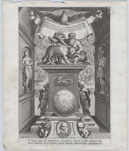 Strona tytułowa „Cesarzy rzymskich na koniach”, ca. 1587-89. autorstwa Adriaen Collaert