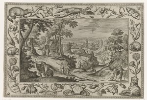 Nadawanie Apostołów Pejzaże ze scenami biblijnymi, mitologicznymi i polowaniami (tytuł serii) autorstwa Adriaen Collaert