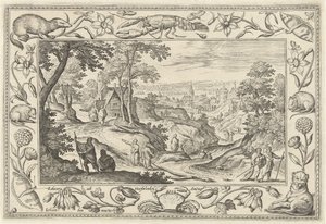 Nadawanie Apostołów Pejzaże ze scenami biblijnymi, mitologicznymi i polowaniami (tytuł serii) autorstwa Adriaen Collaert