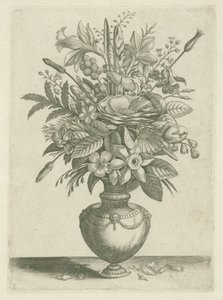 Wazon z kwiatami, w tym żonkile trąbkowe Florilegium (tytuł serii) autorstwa Adriaen Collaert