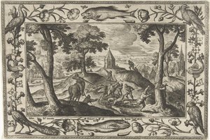 polowanie na wilka Pejzaże ze scenami biblijnymi, mitologicznymi i polowaniami (tytuł serii)