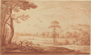 Łowcy odpoczywający nad rzeką autorstwa Adriaen Frans Boudewyns