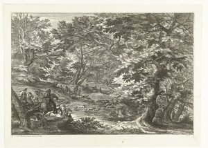 Krajobraz z polowaniem na lisa Krajobrazy z myśliwymi (tytuł serii) autorstwa Adriaen Frans Boudewyns