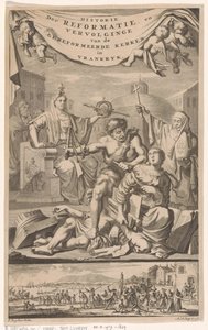 Francuski Kościół Reformowany zaatakowany przez człowieka plagą Strona tytułowa dla: E. Benoist, Historia kościołów reformowanych w Vrankrijk, 1696