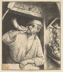 Dmuchający Róg Piekarza, 1610-85. autorstwa Adriaen Jansz. van Ostade
