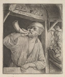 Dmuchający Róg Piekarza, 1610-85. autorstwa Adriaen Jansz. van Ostade
