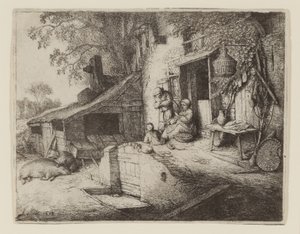 Przy drzwiach chałupy - The Spinner autorstwa Adriaen Jansz. van Ostade